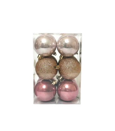 Bolas Rosas Doradas y Plateadas de 6 cm x 12 Alparamis