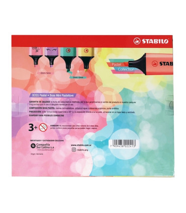 Caja de 6 Resaltadores y 6 Mini Resaltadores Boss Pastel de Stabilo