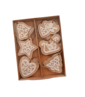 Caja de 12 Adornos de Madera para el Árbol de Navidad 6 cm