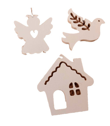 Adorno de Madera Paloma Casa y Ángel 10 cm