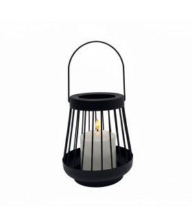 Farol Negro 18 cm con Vela Pilar LED Alparamis