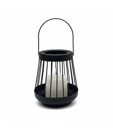 Farol Negro 18 cm con Vela Pilar LED Alparamis