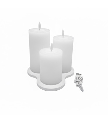 Set de 3 Velas Pilar LED Blancas con Base de Recarga USB Alparamis