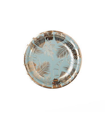 Plato de Cartón Verde con Stamping Dorado Hojas x 8