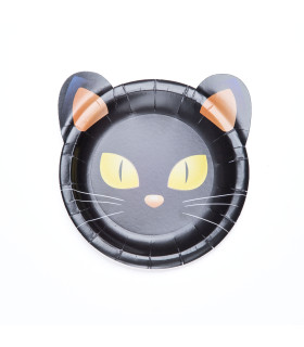 Platos de Cartón Gato Negro de Halloween x 8