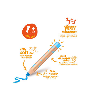 Crayón Lápiz Acuarela 3 en 1 Baby Carioca x 6