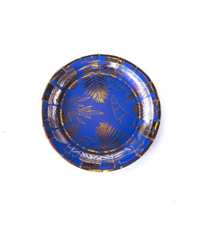 Plato de Cartón Azul con Stamping Dorado Hojas x 8