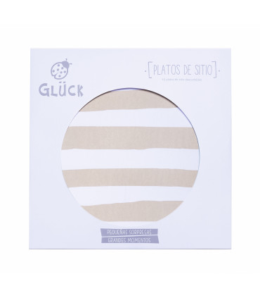 12 Paquetes De 10 Platos De Sitio Rayas Y Hojas Doradas