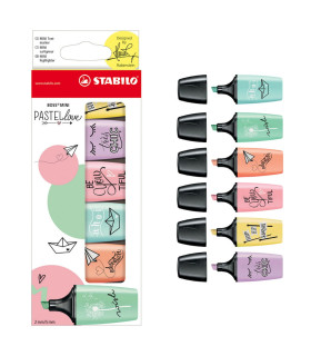 6 Resaltadores Boss Pastel Love Stabilo en Estuche Stabilo