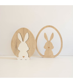 Adorno de Madera de Huevo con Conejo de Pascua Calado x 2