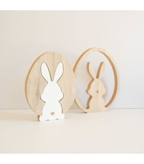 Adorno de Madera de Huevo con Conejo de Pascua Calado x 2
