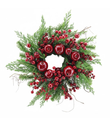 Corona Navideña Verde con Bayas Rojas 56 cm Alparamis