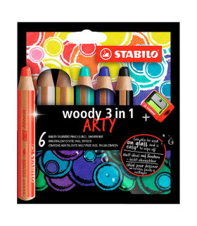 Lápices Woody Arty Stabilo x 6 con Sacapunta