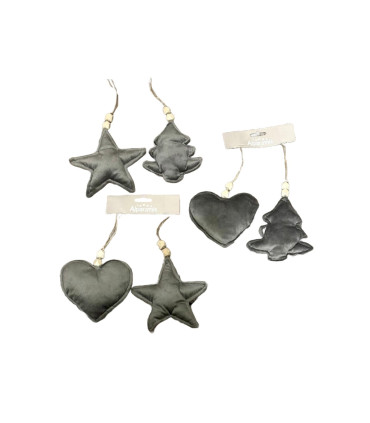 Adornos Navideños Colgantes de Tela 17 cm x 2 Gris Alparamis