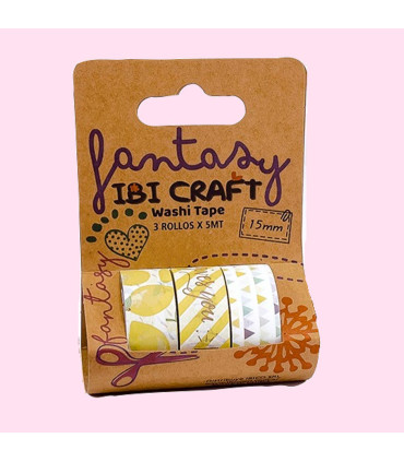Washi Tape Box 3 Rollos de 5 m Lemon Ibicraft