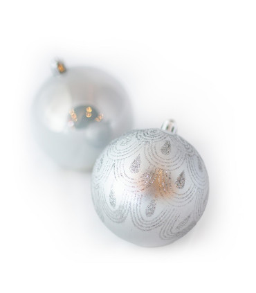 Set de 6 Bolas Perladas y Mate con Glitter de 8 cm Plateadas Alparamis