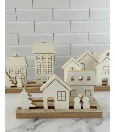 Adorno de Aldea Navideña de Madera Calada