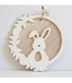 Adorno de Corona de Madera con Conejo de Pascua