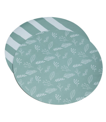 12 Paquetes de 10 Platos de Sitio Rayas y Hojas Verdes