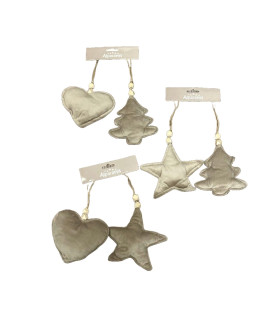 Adornos Navideños Colgantes de Tela 17 cm x 2 Beige Alparamis