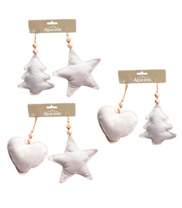 Adornos Navideños Colgantes de Tela 17 cm x 2 Crema Alparamis