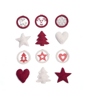 Adorno para el Árbol de Tela y Madera Rojo y Blanco 10 cm Alparamis