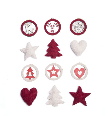 Adorno para el Árbol de Tela y Madera Rojo y Blanco 10 cm Alparamis