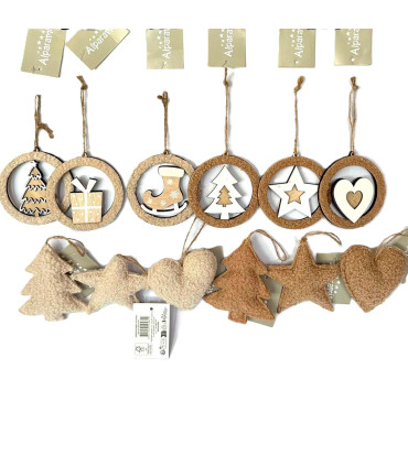 Adorno para el Árbol de Tela y Madera Beige y Blanco 10 cm Alparamis