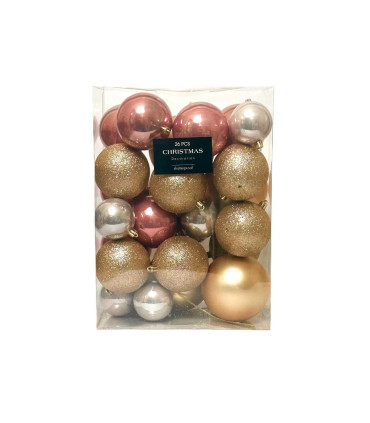 Bolas Rosas Doradas y Plateada x 26 Alparamis