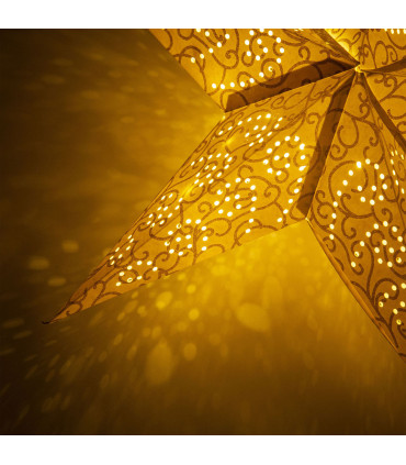 Estrella de Papel blanca y dorada con LED 60 cm Alparamis