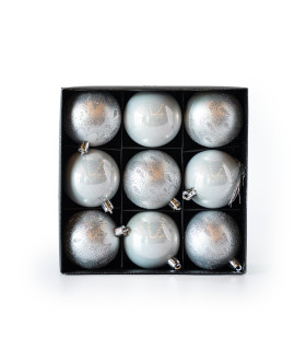 Set de 9 Bolas Perladas y Mate con Glitter de 6 cm Plateadas Alparamis