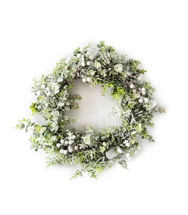 Corona Navideña Nevada con Frutos Blancos 52 cm Alparamis