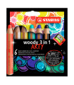 Lápices Woody Arty Stabilo x 6 con Sacapunta