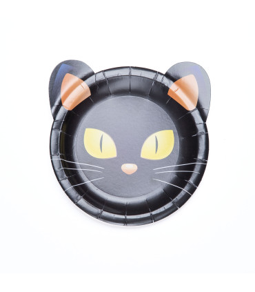 Platos de Cartón Gato Negro de Halloween x 8