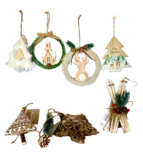 Adorno Navideño de Tela y Madera Marrón y Natural 14 cm Alparamis