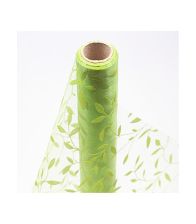 Tela Con Hojas Verde 35 cm X 9 m