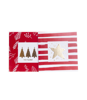 Tarjetas Stamping Rayas y Hojas Rojas - PACK x 12