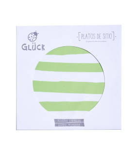 12 Paquetes de 10 Platos de Sitio Rayas y Hojas Verde Manzana