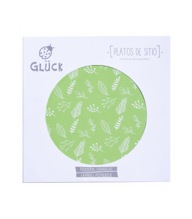 12 Paquetes de 10 Platos de Sitio Rayas y Hojas Verde Manzana