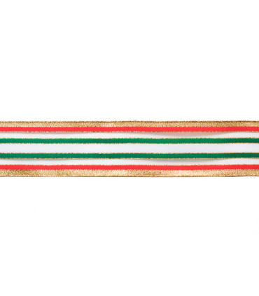 Cinta Samarian con Alambre Dorada Roja y Verde 5 cm x 10 metros