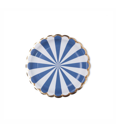 Plato de Cartón con Stamping Ruleta Blanco y Azul x 8