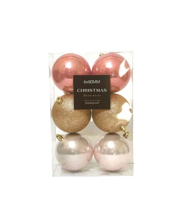 Bolas Rosas Doradas y Plateadas de 8 cm x 6 Alparamis