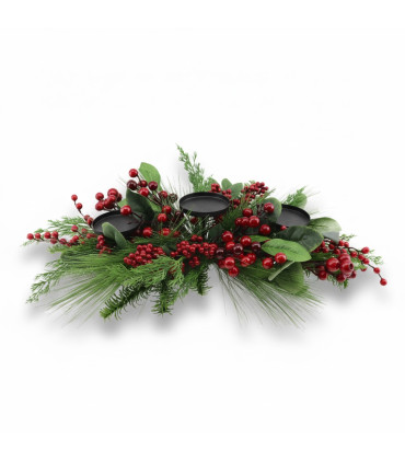 Porta Vela Verde con Bayas Rojas 71 cm Alparamis