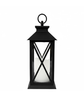 Farol Negro 30 cm con Vela Pilar LED Alparamis