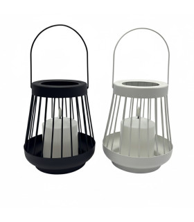 Farol Negro 18 cm con Vela Pilar LED Alparamis