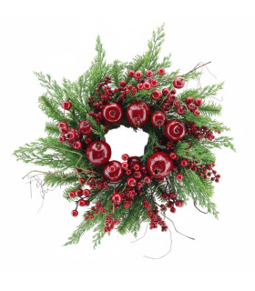 Corona Navideña Verde con Bayas Rojas 56 cm Alparamis