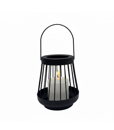 Farol Negro 18 cm con Vela Pilar LED Alparamis