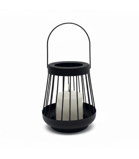 Farol Negro 18 cm con Vela Pilar LED Alparamis