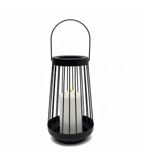 Farol Negro 26 cm con Vela Pilar LED Alparamis