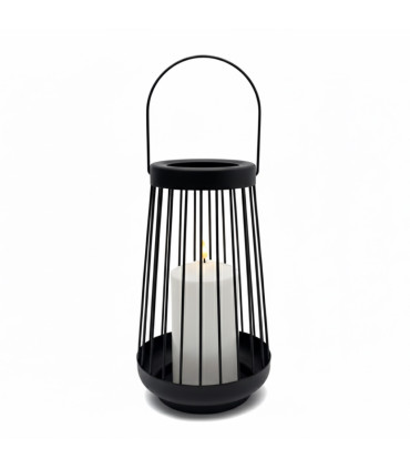 Farol Negro 26 cm con Vela Pilar LED Alparamis